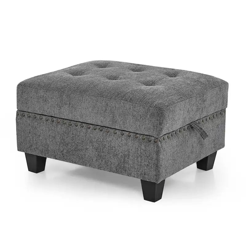 Canapé modulable en chenille grise, 6 places en L, réversible