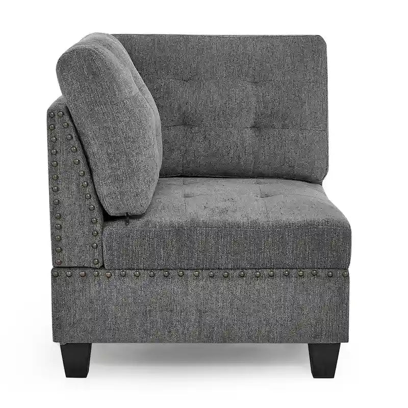Canapé modulable en chenille grise, 6 places en L, réversible
