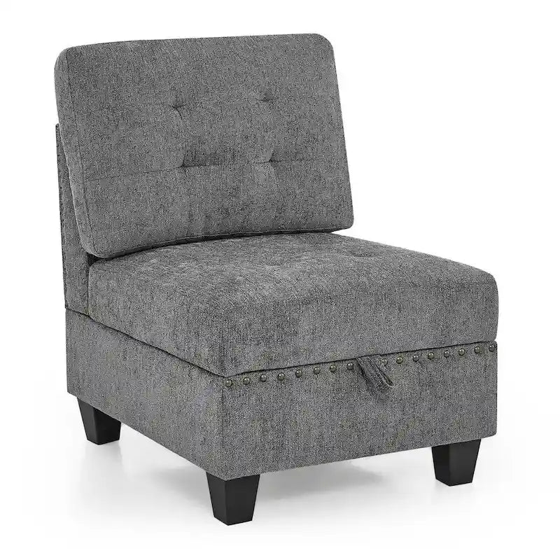 Canapé modulable en chenille grise, 6 places en L, réversible