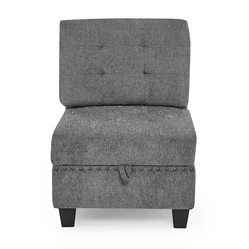 Canapé modulable en chenille grise, 6 places en L, réversible