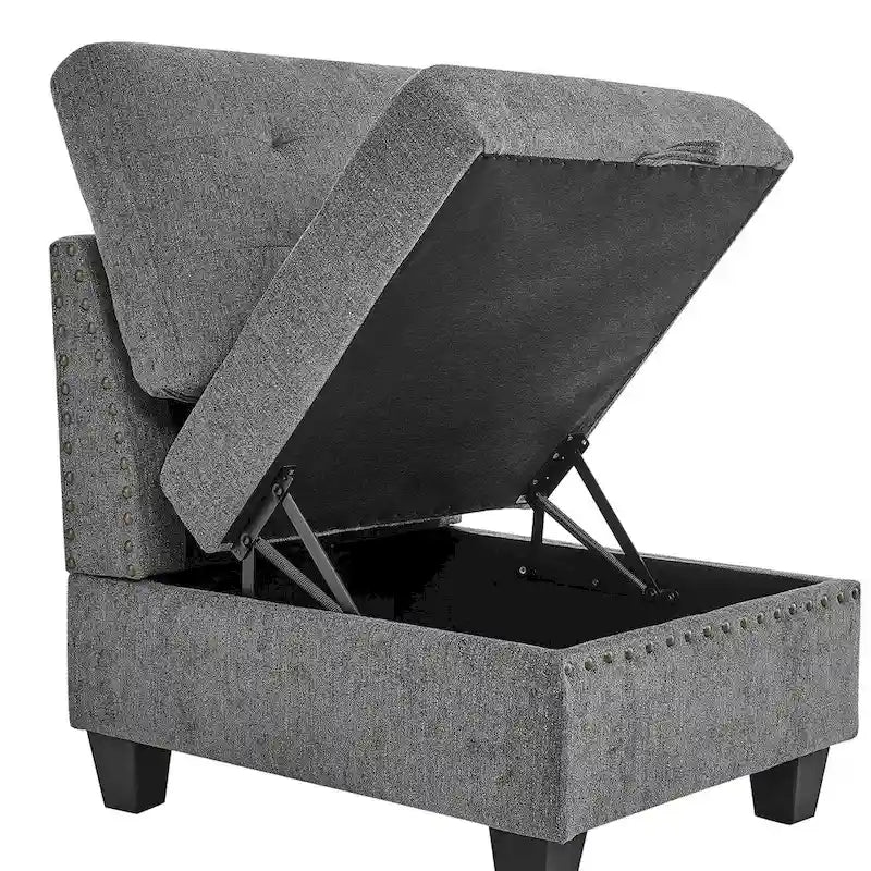 Canapé modulable en chenille grise, 6 places en L, réversible
