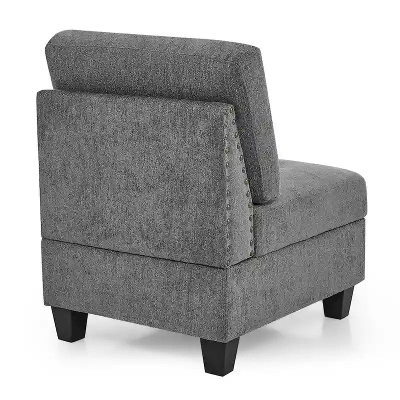 Canapé modulable en chenille grise, 6 places en L, réversible
