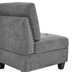 Canapé modulable en chenille grise, 6 places en L, réversible