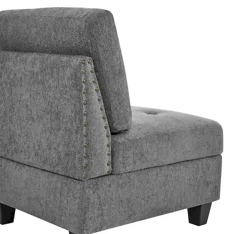 Canapé modulable en chenille grise, 6 places en L, réversible