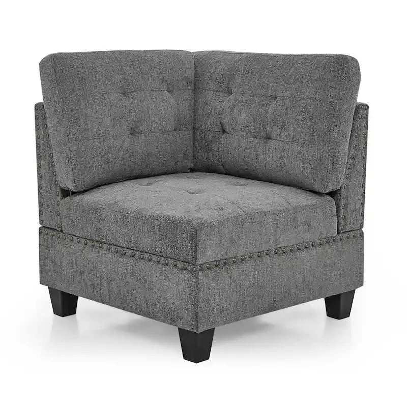 Canapé modulable en chenille grise, 6 places en L, réversible