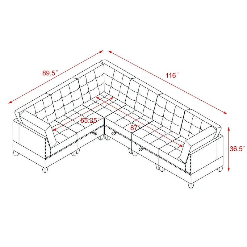Canapé modulable en chenille grise, 6 places en L, réversible