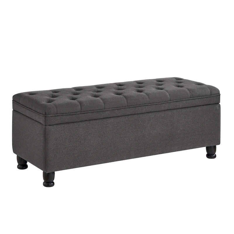 Banc de rangement capitonné gris foncé avec pieds fuseau, 1-2 personnes