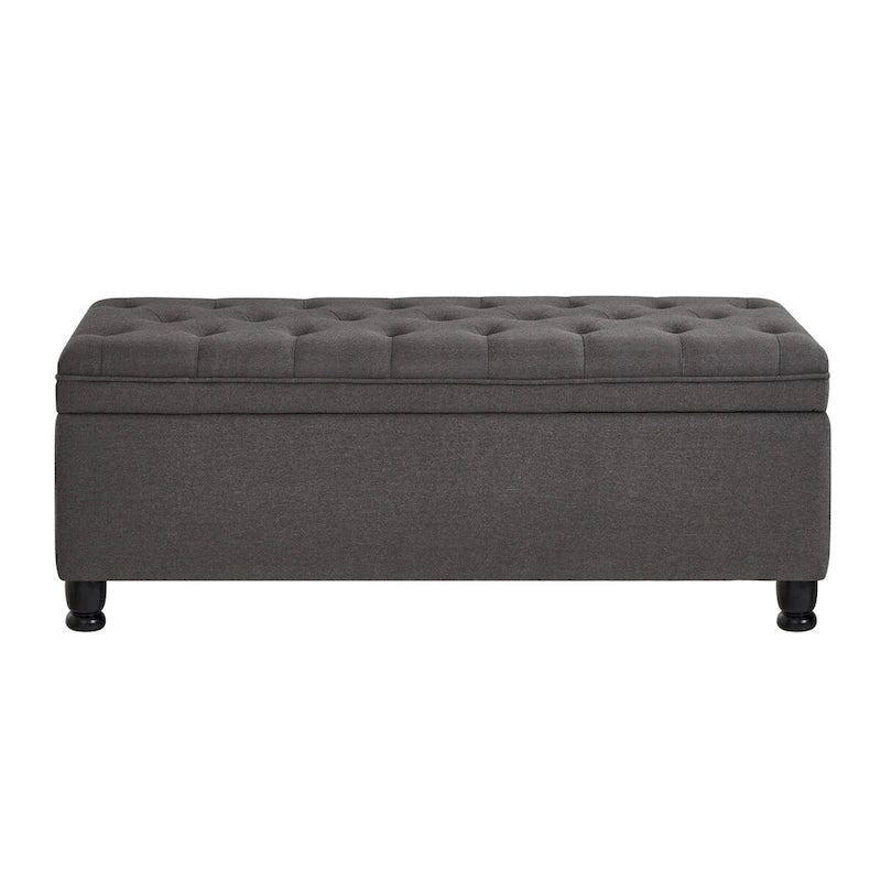 Banc de rangement capitonné gris foncé avec pieds fuseau, 1-2 personnes