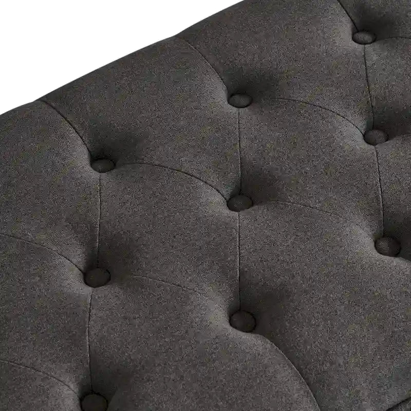 Banc de rangement capitonné gris foncé avec pieds fuseau, 1-2 personnes