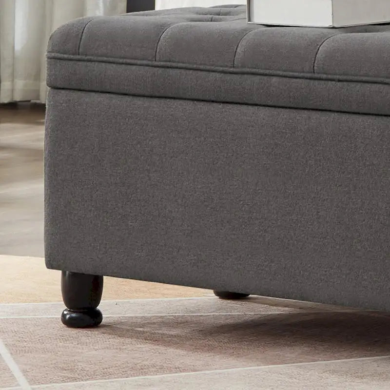 Banc de rangement capitonné gris foncé avec pieds fuseau, 1-2 personnes