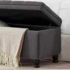 Banc de rangement capitonné gris foncé avec pieds fuseau, 1-2 personnes