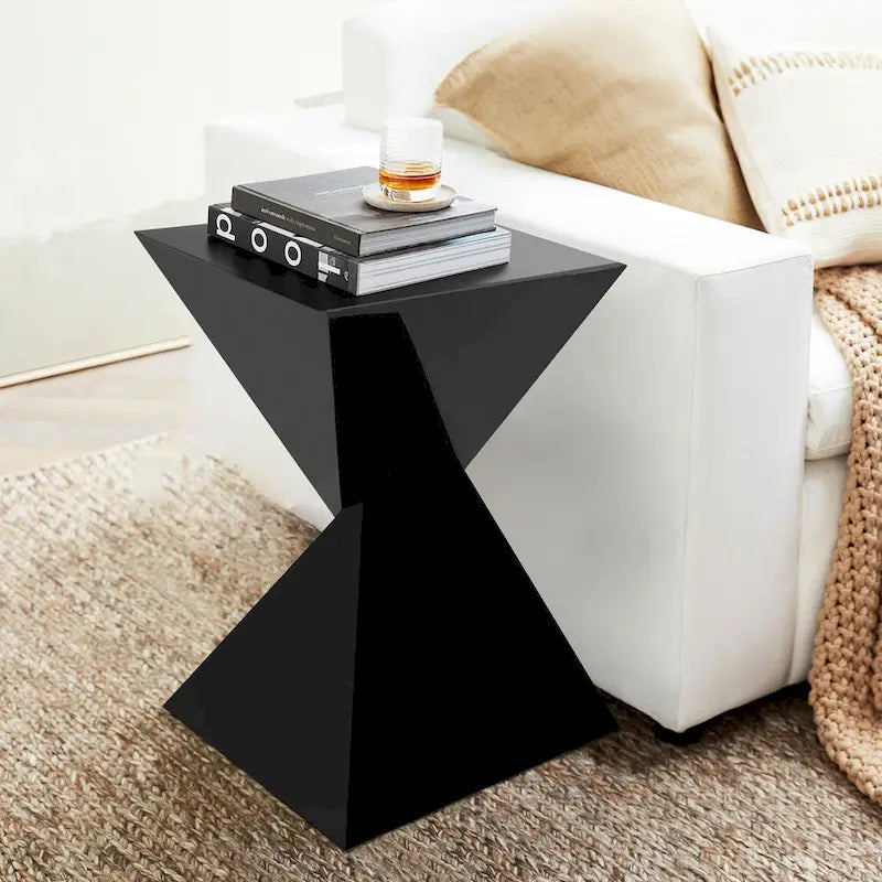 Table d'appoint en acrylique noir / blanc / irisé – Géométrique, monobloc, intérieur et extérieur