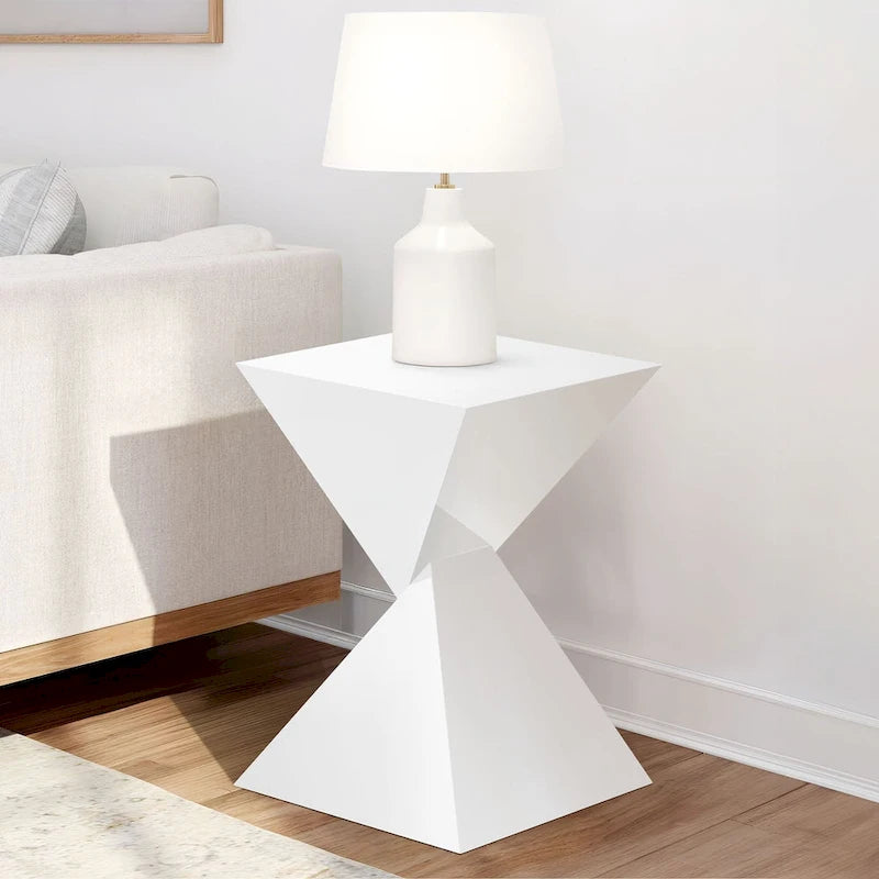 Table d'appoint en acrylique noir / blanc / irisé – Géométrique, monobloc, intérieur et extérieur