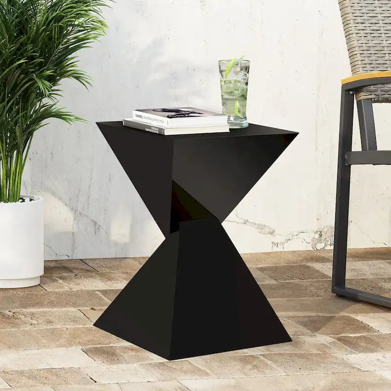 Table d'appoint en acrylique noir / blanc / irisé – Géométrique, monobloc, intérieur et extérieur