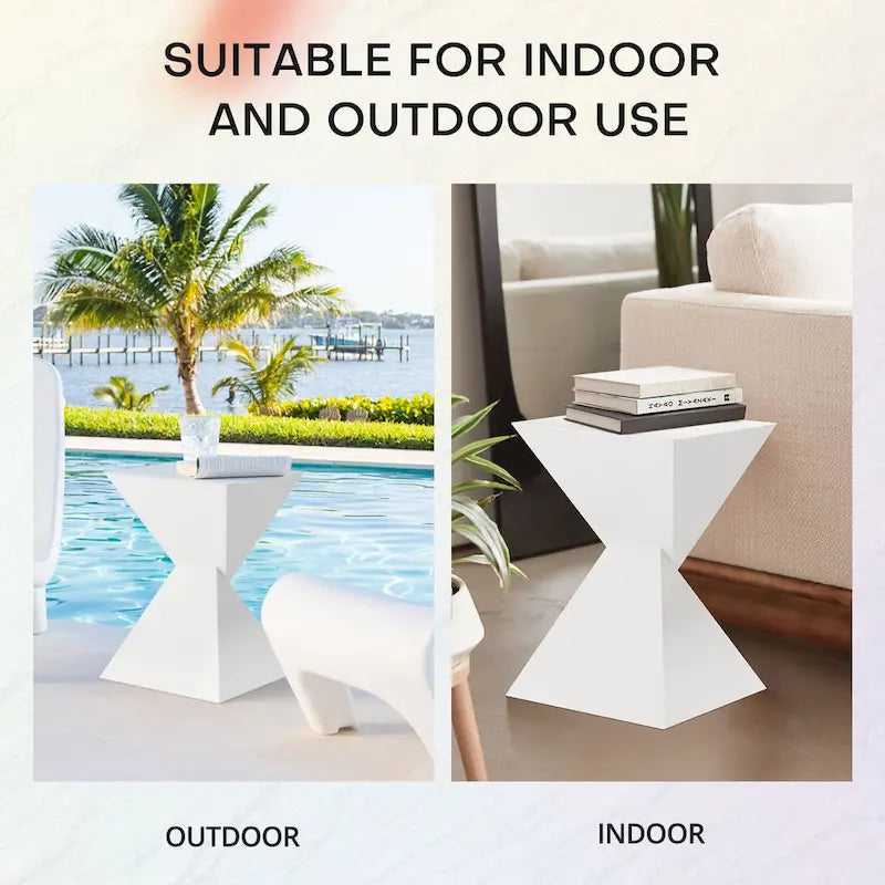 Table d'appoint en acrylique noir / blanc / irisé – Géométrique, monobloc, intérieur et extérieur