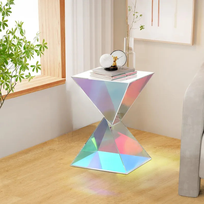 Table d'appoint en acrylique noir / blanc / irisé – Géométrique, monobloc, intérieur et extérieur