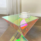 Table d'appoint en acrylique noir / blanc / irisé – Géométrique, monobloc, intérieur et extérieur