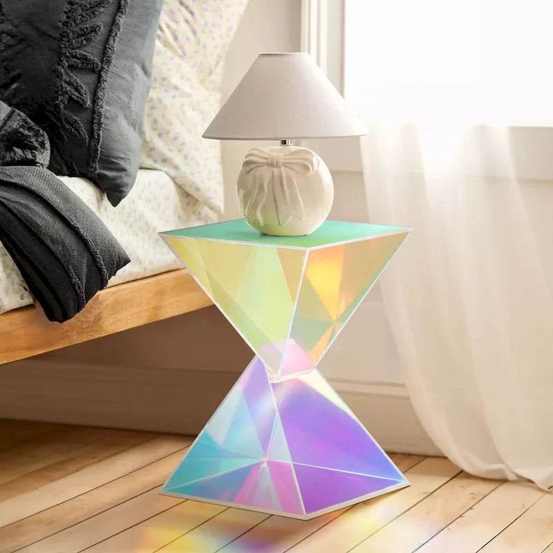 Table d'appoint en acrylique noir / blanc / irisé – Géométrique, monobloc, intérieur et extérieur