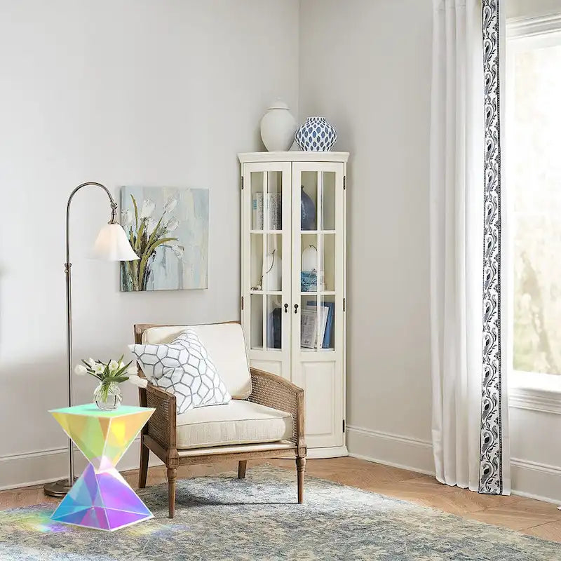 Table d'appoint en acrylique noir / blanc / irisé – Géométrique, monobloc, intérieur et extérieur