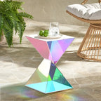 Table d'appoint en acrylique noir / blanc / irisé – Géométrique, monobloc, intérieur et extérieur