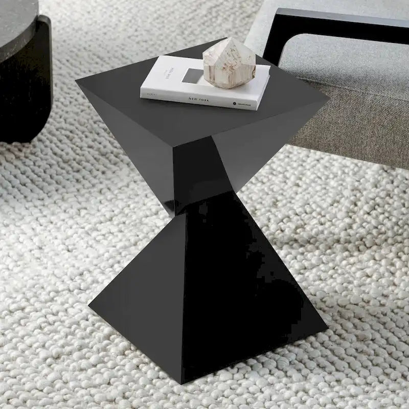 Table d'appoint en acrylique noir / blanc / irisé – Géométrique, monobloc, intérieur et extérieur