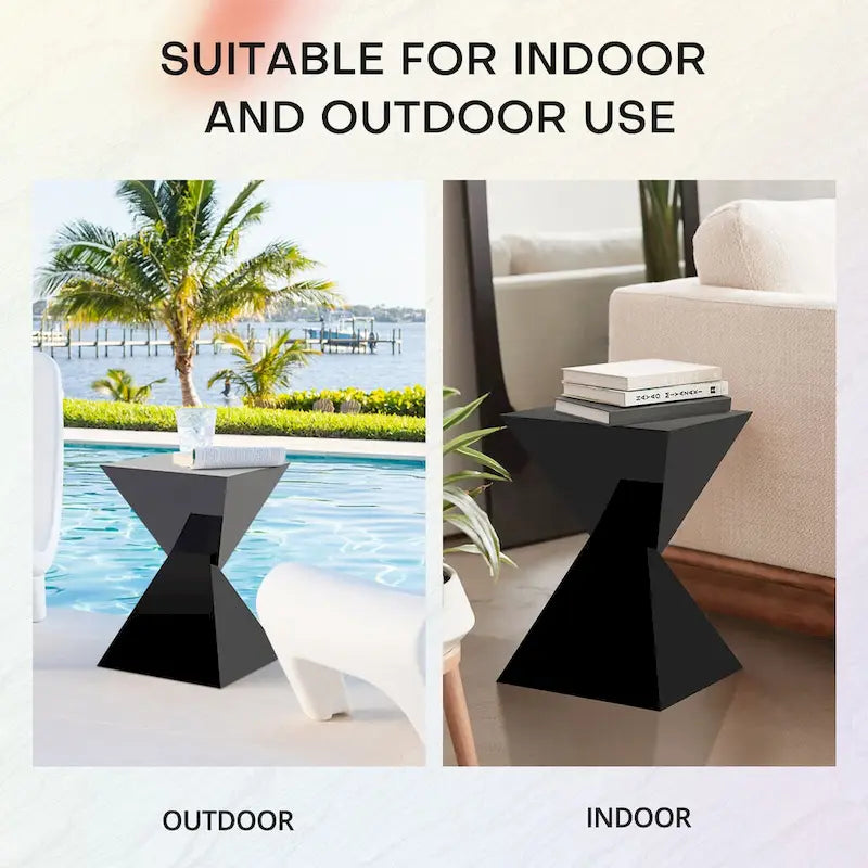 Table d'appoint en acrylique noir / blanc / irisé – Géométrique, monobloc, intérieur et extérieur