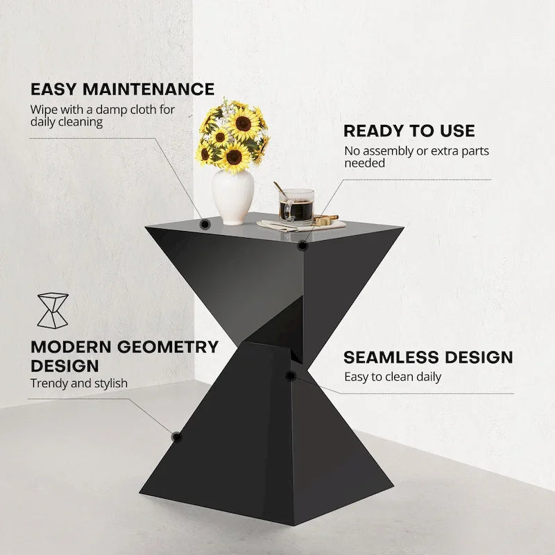 Table d'appoint en acrylique noir / blanc / irisé – Géométrique, monobloc, intérieur et extérieur