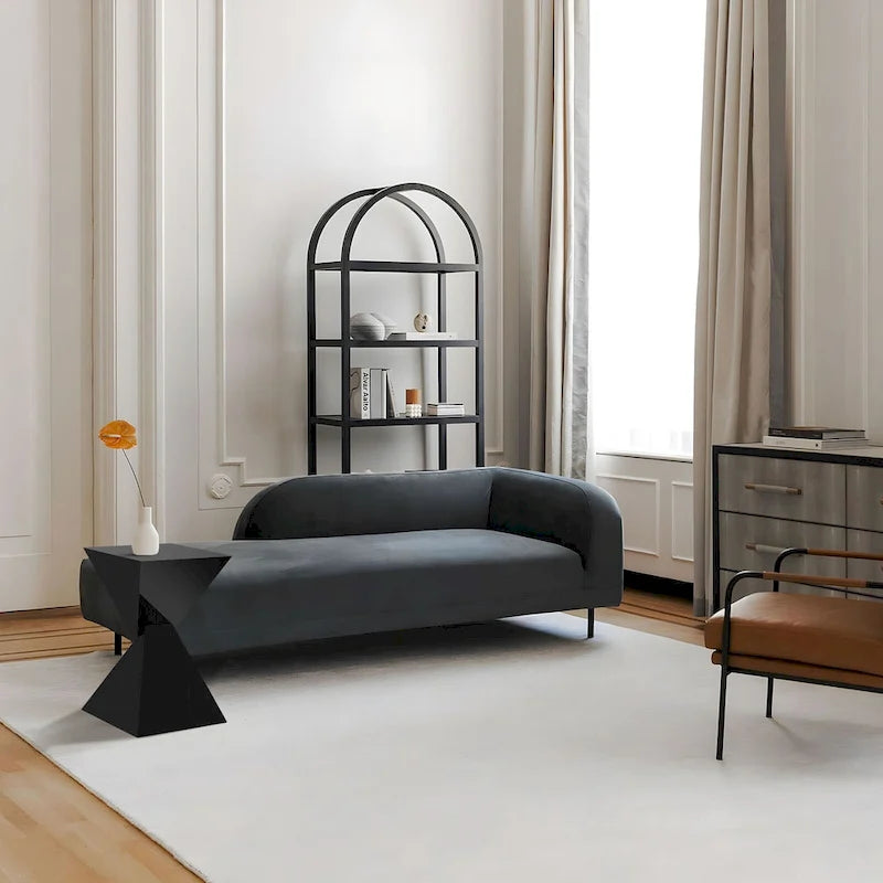 Table d'appoint en acrylique noir / blanc / irisé – Géométrique, monobloc, intérieur et extérieur