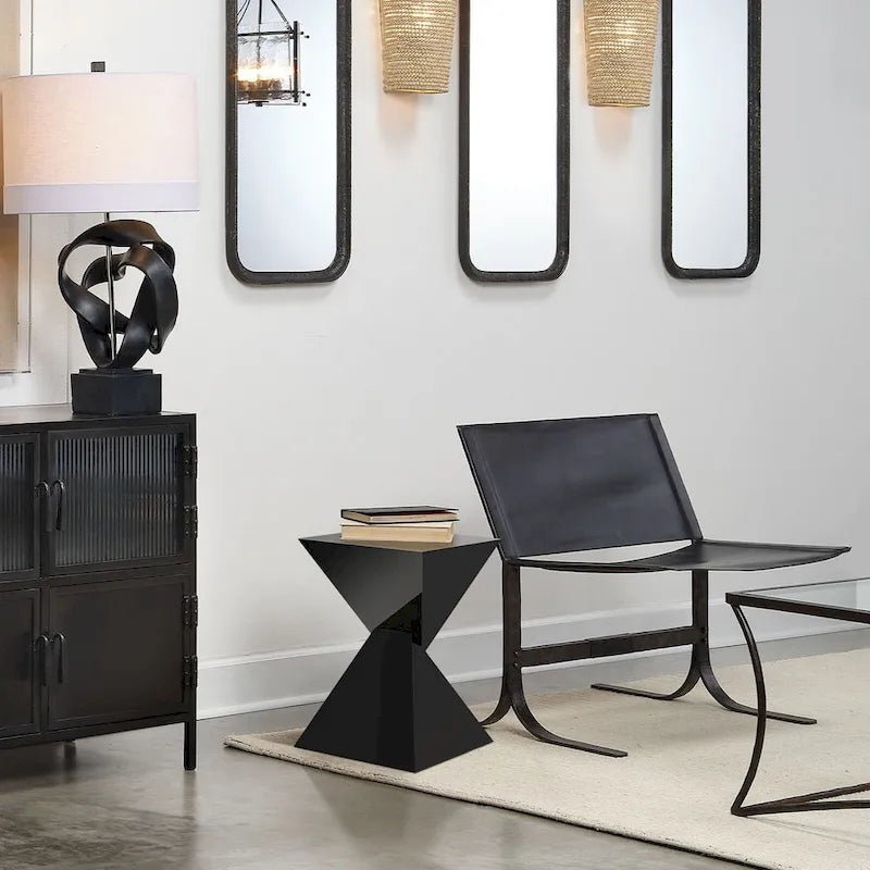Table d'appoint en acrylique noir / blanc / irisé – Géométrique, monobloc, intérieur et extérieur