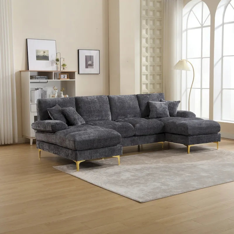 Canapé d'angle en chenille en U, multicolore, style moderne, 5 places et plus