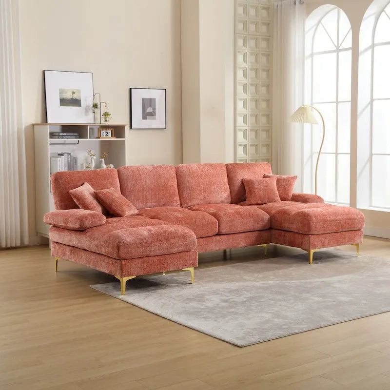 Canapé d'angle en chenille en U, multicolore, style moderne, 5 places et plus