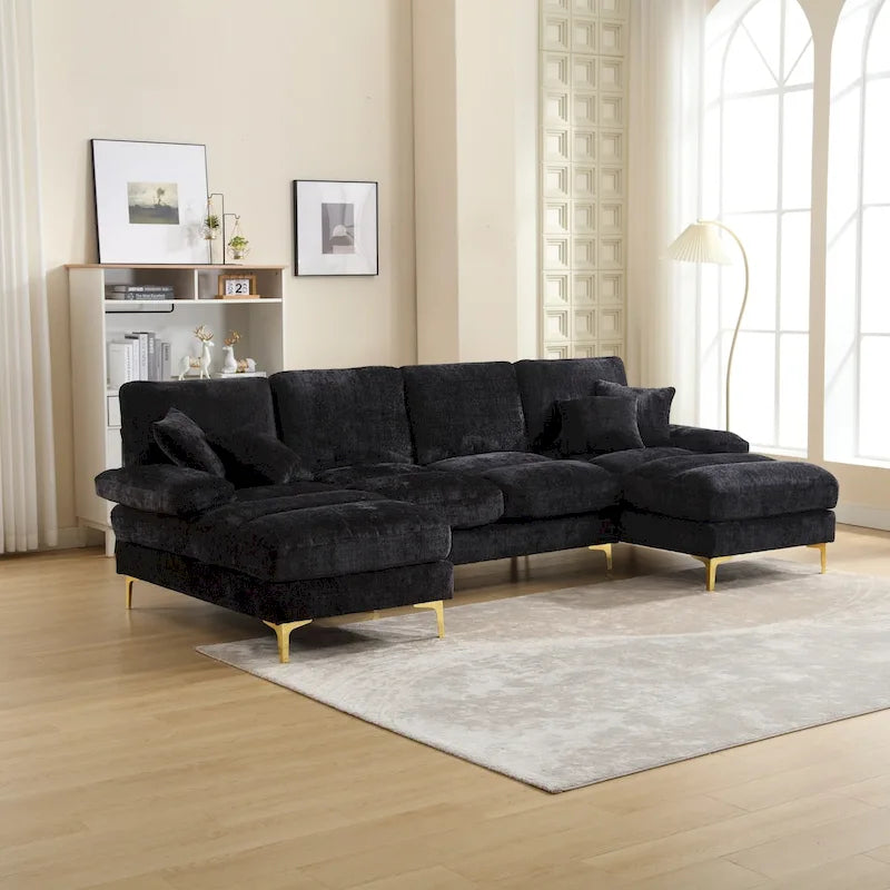 Canapé d'angle en chenille en U, multicolore, style moderne, 5 places et plus