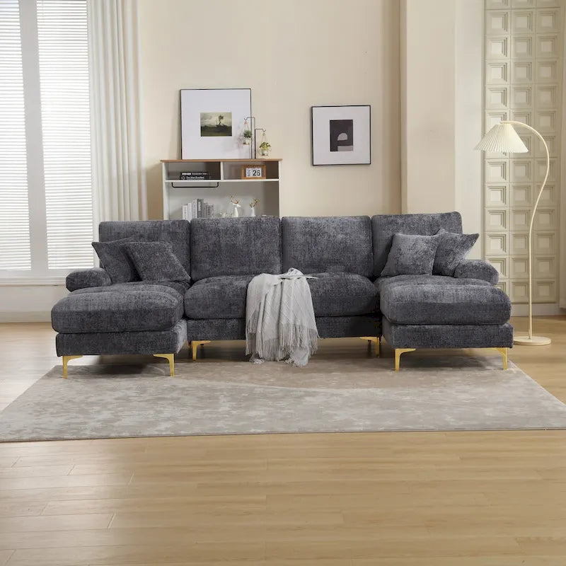 Canapé d'angle en chenille en U, multicolore, style moderne, 5 places et plus