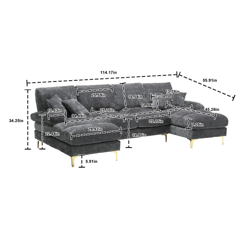 Canapé d'angle en chenille en U, multicolore, style moderne, 5 places et plus