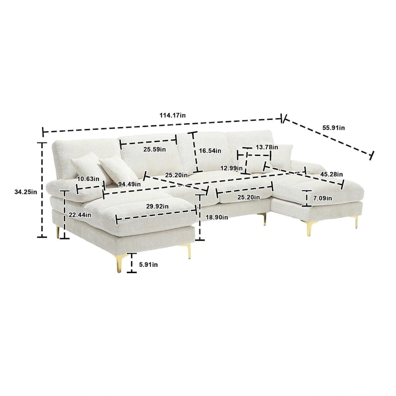 Canapé d'angle en chenille en U, multicolore, style moderne, 5 places et plus