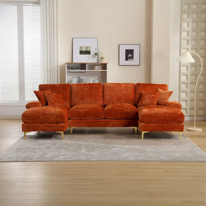 Canapé d'angle en chenille en U, multicolore, style moderne, 5 places et plus