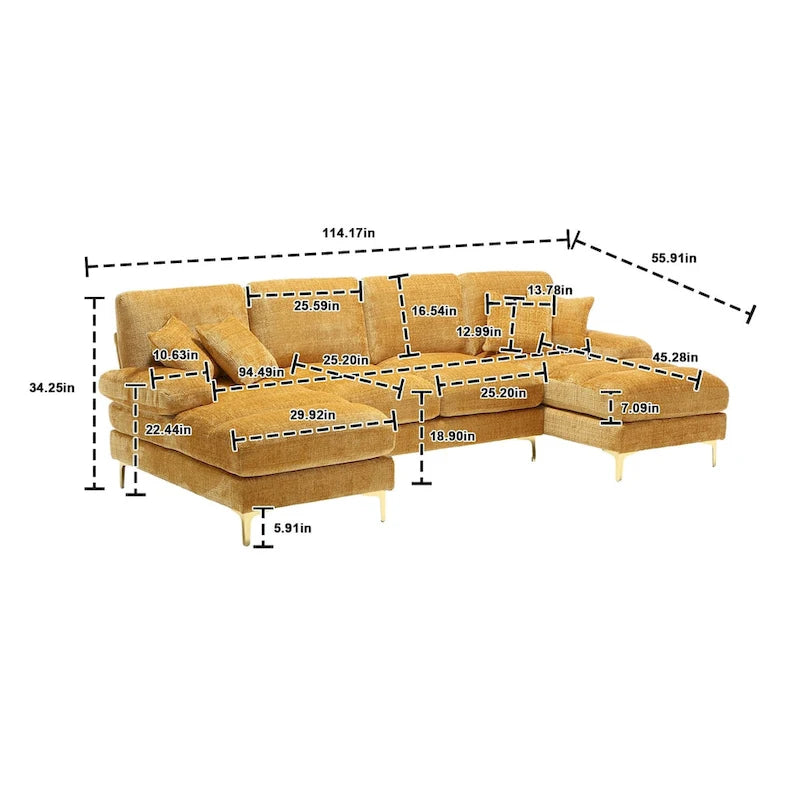 Canapé d'angle en chenille en U, multicolore, style moderne, 5 places et plus