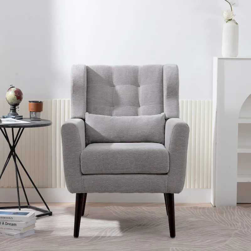 Gris / Gris Foncé / Gris Clair / Beige – Fauteuil d'appoint rembourré à une place avec pieds en bois