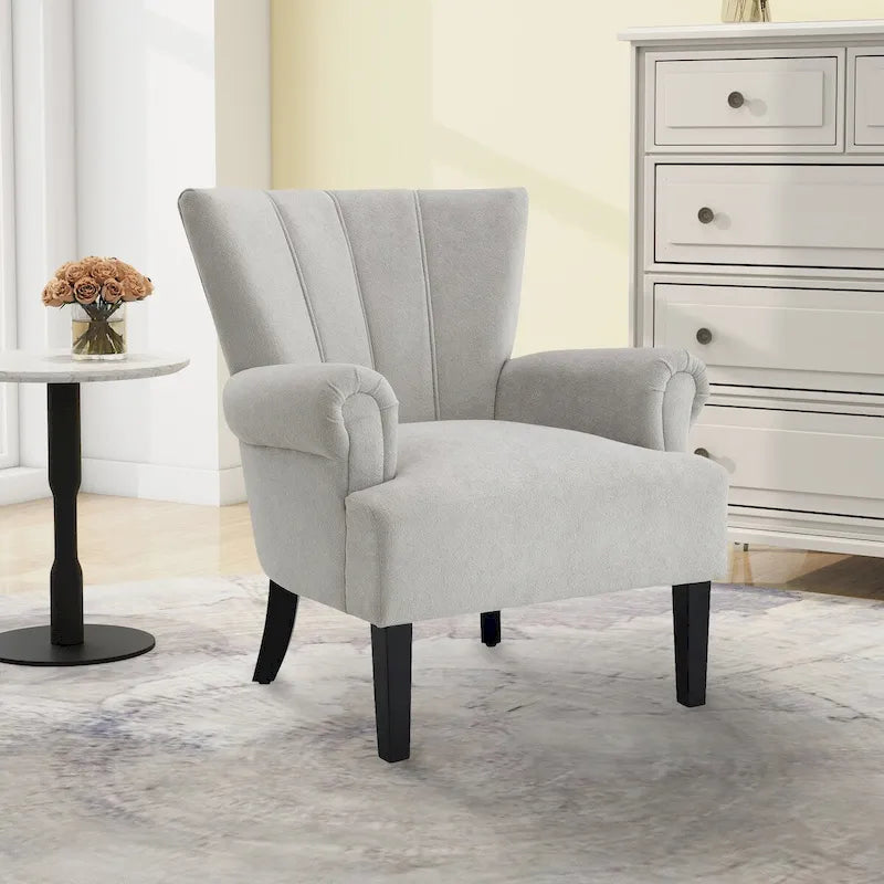 Gris / Gris Foncé / Gris Clair / Beige – Fauteuil d'appoint rembourré à une place avec pieds en bois