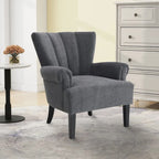 Gris / Gris Foncé / Gris Clair / Beige – Fauteuil d'appoint rembourré à une place avec pieds en bois