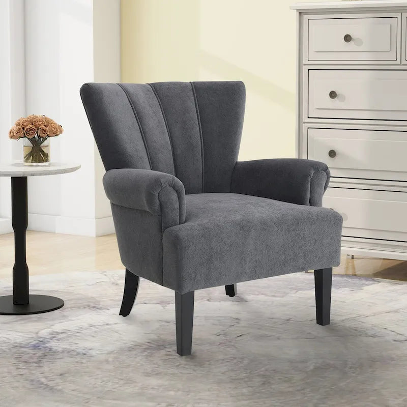 Gris / Gris Foncé / Gris Clair / Beige – Fauteuil d'appoint rembourré à une place avec pieds en bois