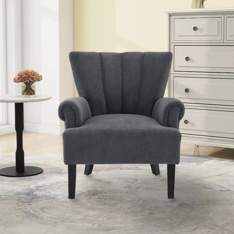 Gris / Gris Foncé / Gris Clair / Beige – Fauteuil d'appoint rembourré à une place avec pieds en bois
