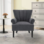 Gris / Gris Foncé / Gris Clair / Beige – Fauteuil d'appoint rembourré à une place avec pieds en bois