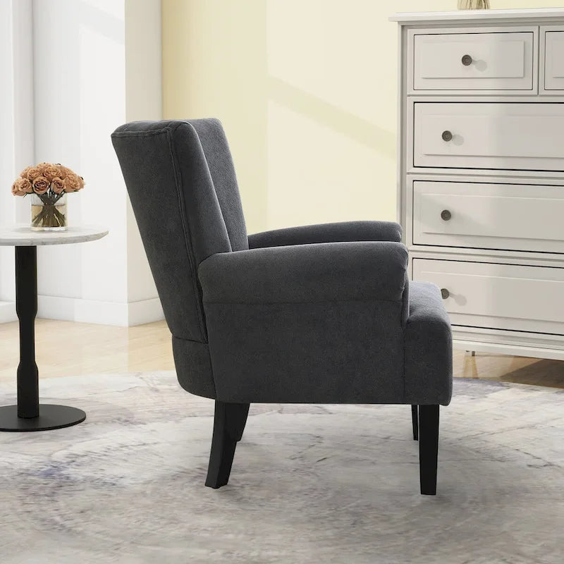 Gris / Gris Foncé / Gris Clair / Beige – Fauteuil d'appoint rembourré à une place avec pieds en bois