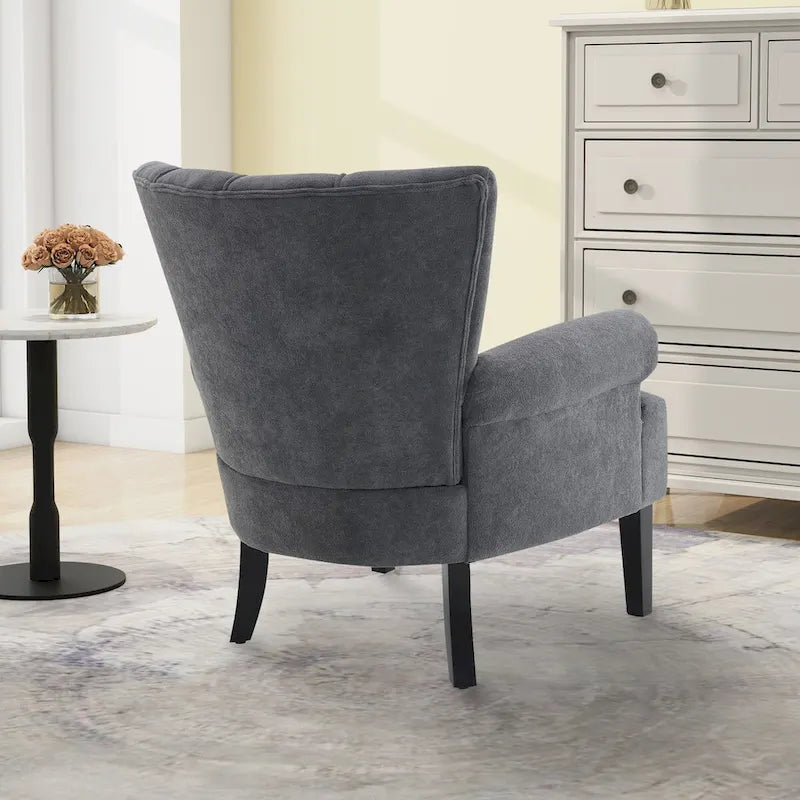 Gris / Gris Foncé / Gris Clair / Beige – Fauteuil d'appoint rembourré à une place avec pieds en bois