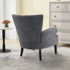 Gris / Gris Foncé / Gris Clair / Beige – Fauteuil d'appoint rembourré à une place avec pieds en bois