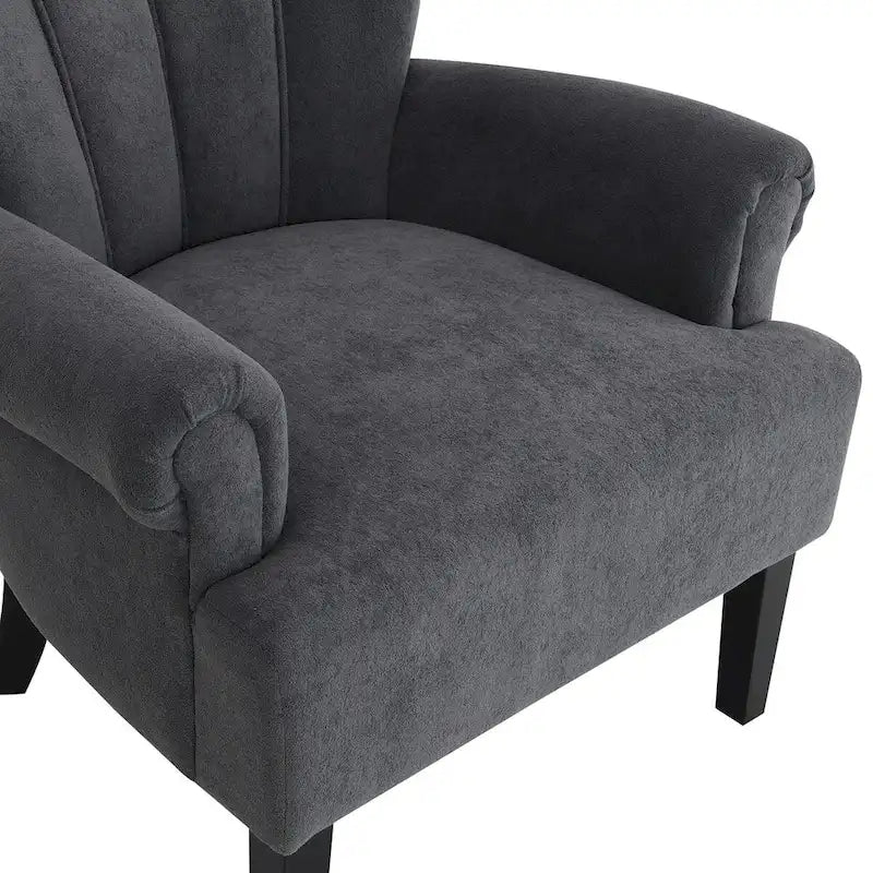 Gris / Gris Foncé / Gris Clair / Beige – Fauteuil d'appoint rembourré à une place avec pieds en bois