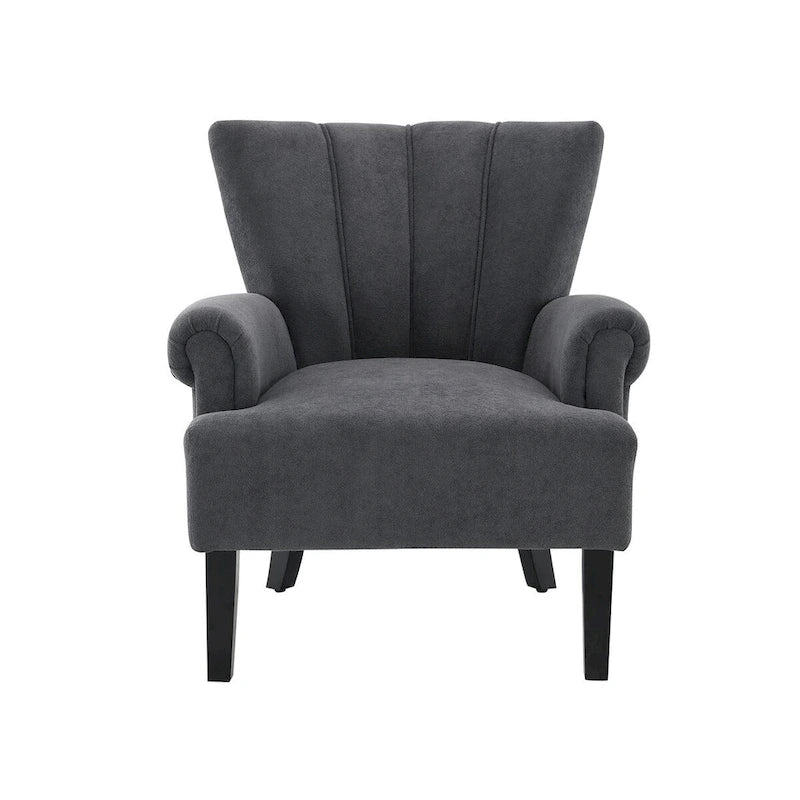 Gris / Gris Foncé / Gris Clair / Beige – Fauteuil d'appoint rembourré à une place avec pieds en bois