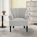 Gris / Gris Foncé / Gris Clair / Beige – Fauteuil d'appoint rembourré à une place avec pieds en bois
