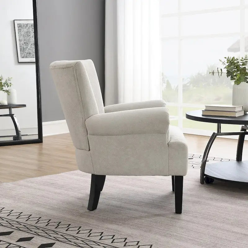 Gris / Gris Foncé / Gris Clair / Beige – Fauteuil d'appoint rembourré à une place avec pieds en bois